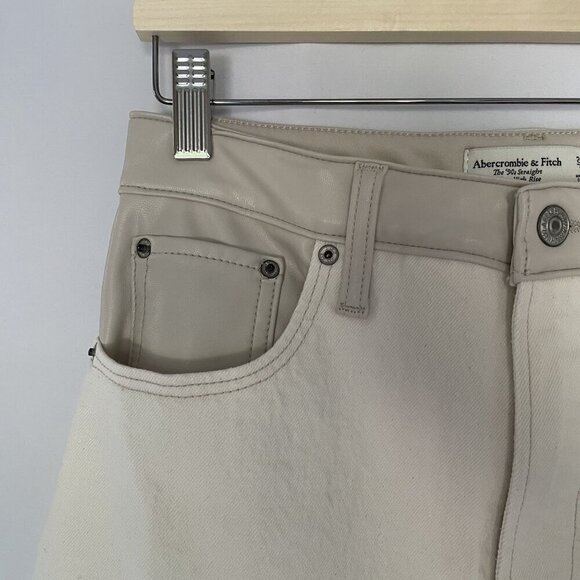 Abercrombie & Fitch white tan leather topped straight leg jeans size 29 cotton - Picture 3 of 6